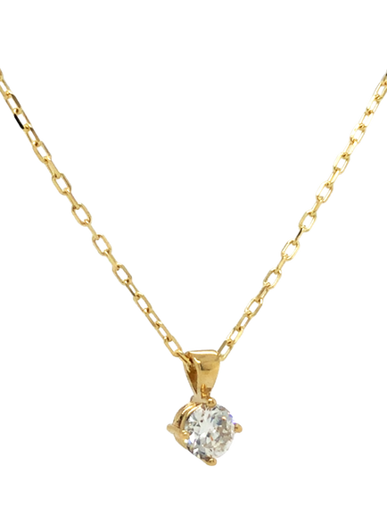 Pre-loved 9ct Yellow Gold Single Stone Diamond Claw-Set Pendant Necklace - view 2, Yellow Gold