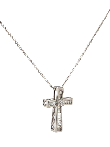 Pre-loved 18ct White Gold Diamond Cross Necklace, White Gold