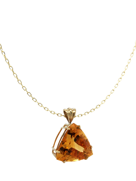 Pre-loved 9ct Yellow Gold Large Triangular Citrine Claw-Set Pendant Necklace, Yellow Gold