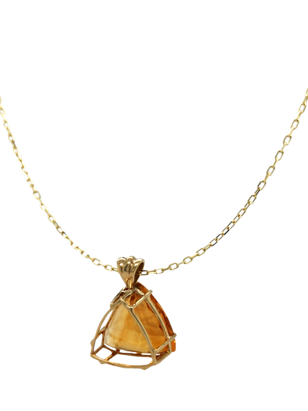 Pre-loved 9ct Yellow Gold Large Triangular Citrine Claw-Set Pendant Necklace - view 2, Yellow Gold