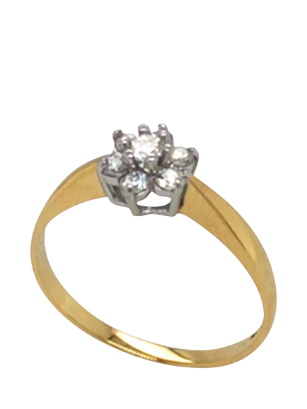 Pre-loved 18ct Yellow and White Gold 7-Stone Diamond Cluster Ring, Dated Birmingham 1993, O, Yellow + White Gold