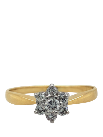Pre-loved 18ct Yellow and White Gold 7-Stone Diamond Cluster Ring, Dated Birmingham 1993, O - view 2, Yellow + White Gold