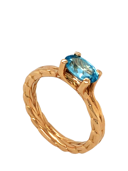 Pre-loved 18ct Rose Gold Blue Topaz Fancy Band Claw-Set Ring, M, Rose Gold