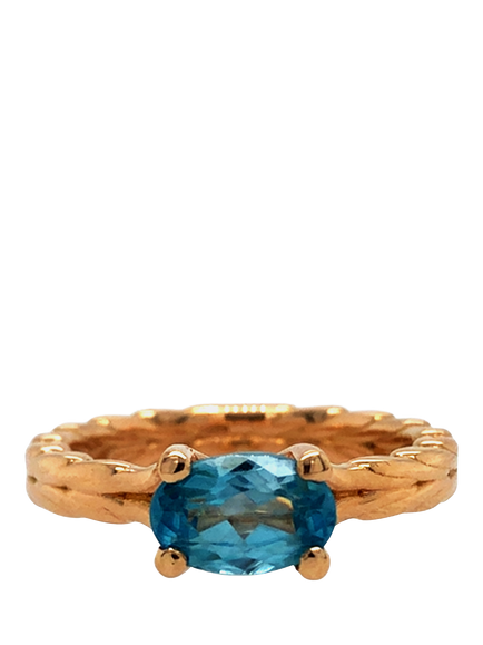 Pre-loved 18ct Rose Gold Blue Topaz Fancy Band Claw-Set Ring, M - view 2, Rose Gold