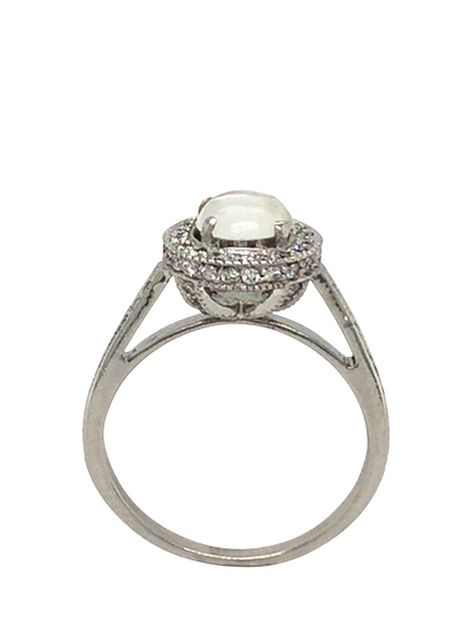 Pre-loved 18ct White Gold Diamond and Moonstone Round Cluster Ring, K 1/2, White Gold