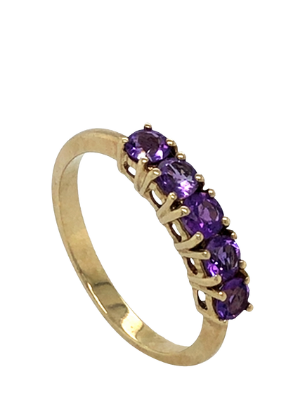 Pre-loved 9ct Yellow Gold 5-Stone Amethyst Claw-Set Ring, P - view 2, Yellow Gold