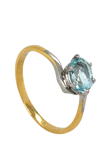Pre-loved 18ct Yellow and White Gold Oval Aqua Cross-Over Ring, Dated Sheffield 1978, O - view 2, Yellow + White Gold