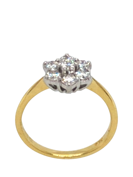 Pre-loved 18ct Yellow and White Gold 7-Stone Diamond Cluster Ring, Dated London 1990, I, Yellow + White Gold
