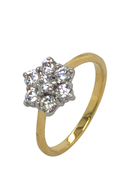 Pre-loved 18ct Yellow and White Gold 7-Stone Diamond Cluster Ring, Dated London 1990, I - view 2, Yellow + White Gold