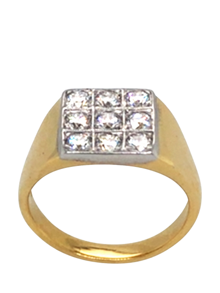 Pre-loved 18ct Yellow and White Gold 9-Stone Diamond Square Cluster Ring, Dated London 2006, N, Yellow + White Gold