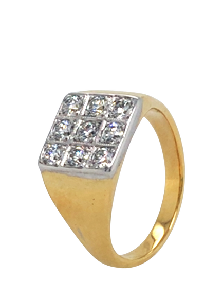 Pre-loved 18ct Yellow and White Gold 9-Stone Diamond Square Cluster Ring, Dated London 2006, N - view 2, Yellow + White Gold
