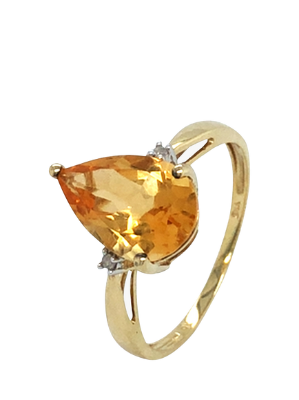 Pre-loved 9ct Yellow Gold Pear-Shape Citrine and Diamond Ring, P, Yellow Gold