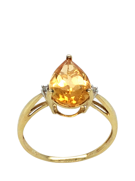 Pre-loved 9ct Yellow Gold Pear-Shape Citrine and Diamond Ring, P - view 2, Yellow Gold