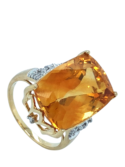 Pre-loved 9ct Yellow Gold Cushion-Shape Citrine and Diamond Ring, N 1/2, Yellow Gold