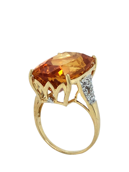Pre-loved 9ct Yellow Gold Cushion-Shape Citrine and Diamond Ring, N 1/2 - view 2, Yellow Gold