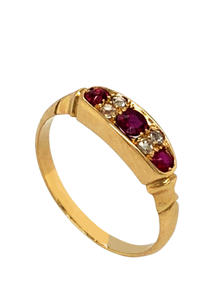 Pre-loved 18ct Yellow Gold Diamond and Ruby Ring, Dated Birmingham 1900, M, Yellow Gold
