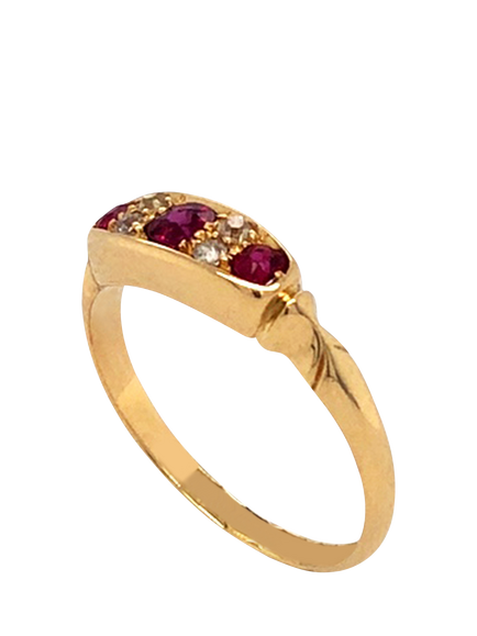 Pre-loved 18ct Yellow Gold Diamond and Ruby Ring, Dated Birmingham 1900, M - view 2, Yellow Gold