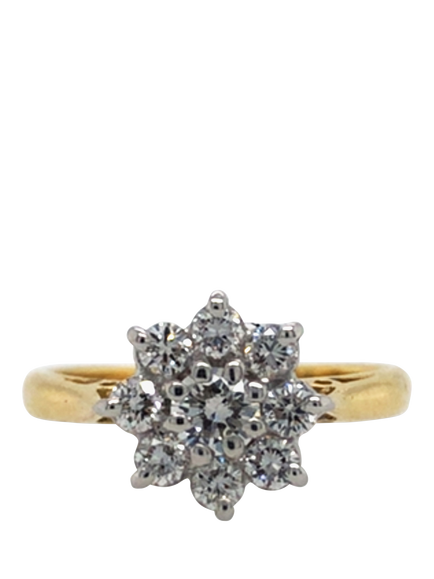 Pre-loved 18ct Yellow and White Gold 9-Stone Diamond Cluster Ring, Dated Birmingham 1990, M, Yellow + White Gold