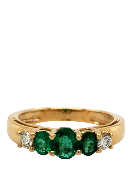 Pre-loved 14ct Yellow Gold Emerald and Diamond Claw-Set Ring, L, Yellow Gold