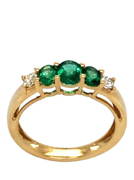 Pre-loved 14ct Yellow Gold Emerald and Diamond Claw-Set Ring, L - view 2, Yellow Gold