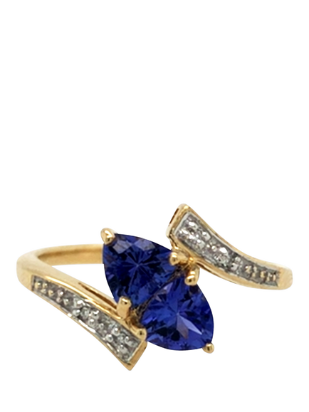 Pre-loved 14ct Yellow and White Gold Tanzanite and Diamond Cross-Over Ring, Dated Birmingham 2007, N, Yellow + White Gold