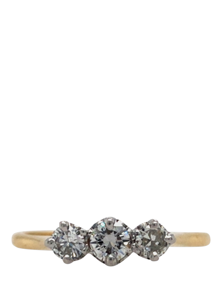Pre-loved 18ct Yellow and White Gold 3-Stone Diamond Claw-Set Ring, Dated Birmingham 1963, V, Yellow + White Gold