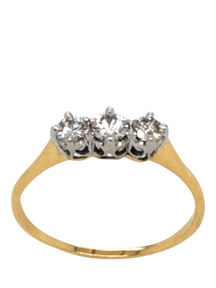 Pre-loved 18ct Yellow and White Gold 3-Stone Diamond Claw-Set Ring, Dated Birmingham 1963, V - view 2, Yellow + White Gold