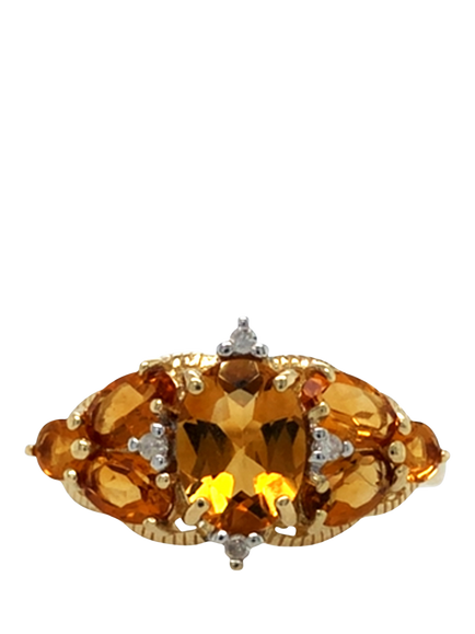 Pre-loved 9ct Yellow Gold Citrine and Diamond Claw-Set Ring, P, Yellow Gold