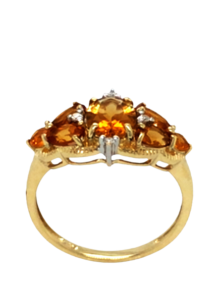 Pre-loved 9ct Yellow Gold Citrine and Diamond Claw-Set Ring, P - view 2, Yellow Gold