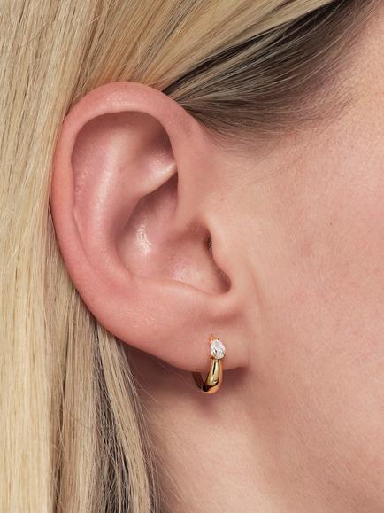 Created Brilliance 9ct Gold Pear Lab Grown Diamond Dome Huggie Hoop Earrings - view 2, Yellow Gold