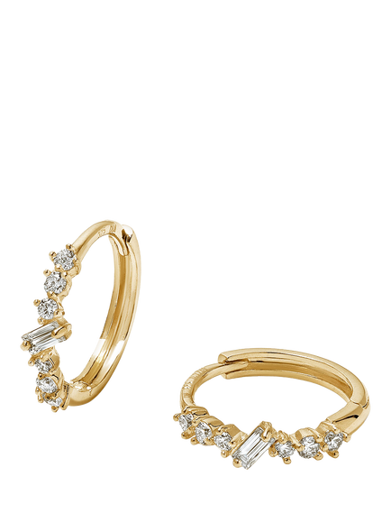 Created Brilliance 9ct Gold Lab Grown Diamond Scatter Huggie Hoop Earrings, Yellow Gold