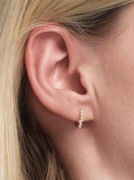 Created Brilliance 9ct Gold Lab Grown Diamond Scatter Huggie Hoop Earrings - view 2, Yellow Gold