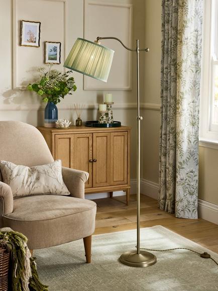 Laura Ashley Hemsley Floor Lamp, Antique Brass/Sage Green - view 2, Brass