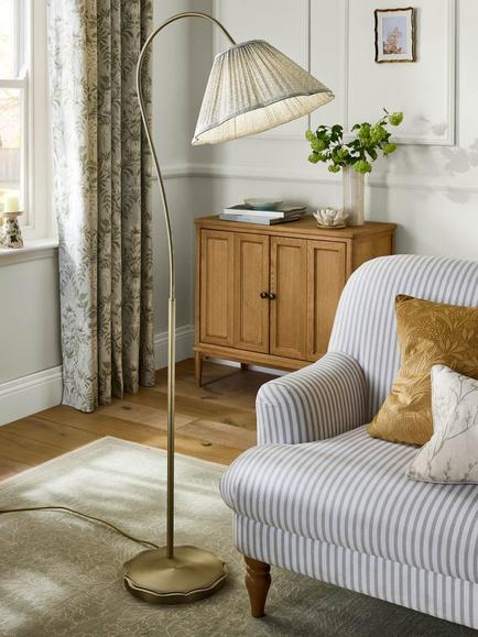 Laura Ashley Willowbrook Pleat Shade Floor Lamp, Antique Brass - view 2, Brass