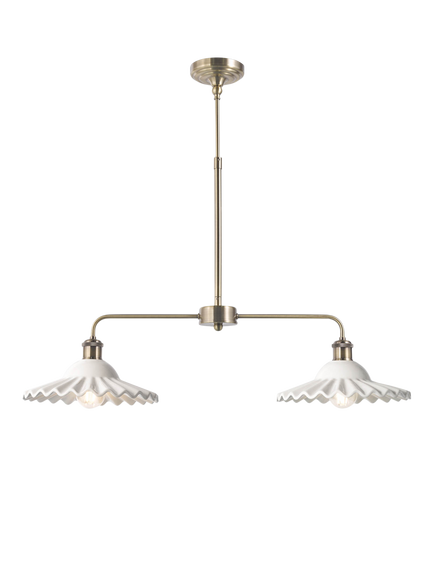 Laura Ashley Beca Ceramic 2 Arm Bar Pendant Ceiling Light, White/Brass, Brass