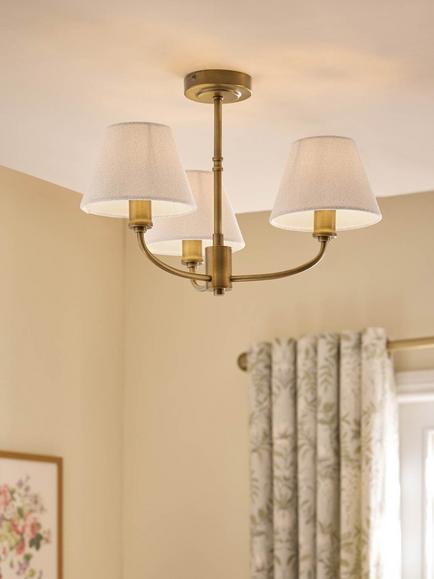 Laura Ashley Denston 3 Arm Semi Flush Ceiling Light, Antique Bronze - view 2, Bronze