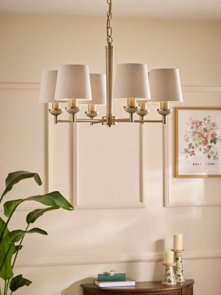 Laura Ashley Sullivan 6 Arm Pendant Ceiling Light, Champagne - view 2, Champagne