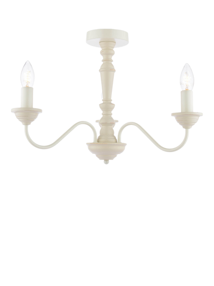 Laura Ashley Tate 3 Arm Semi Flush Ceiling Light, Cream, White