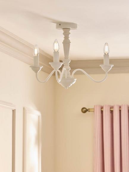Laura Ashley Tate 3 Arm Semi Flush Ceiling Light, Cream - view 2, White