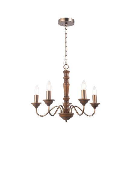 Laura Ashley Tate Wood 5 Arm Chandelier Ceiling Light, Dark Brown, Dark Brown