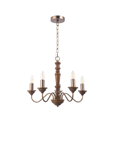 Laura Ashley Tate Wood 5 Arm Chandelier Ceiling Light, Dark Brown - view 2, Dark Brown
