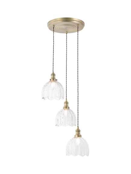 Laura Ashley Vintage Scallop Glass 3 Bulb Cluster Pendant Ceiling Light, Brass, Brass