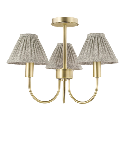 Laura Ashley Willowbrook 3 Arm Pleat Shade Semi Flush Ceiling Light, Antique Brass - view 2, Brass