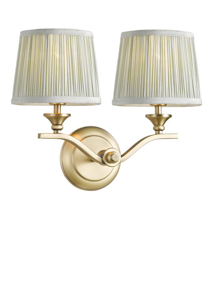 Laura Ashley Hemsley 2 Arm Pleat Shade Wall Light, Antique Brass/Sage, Brass
