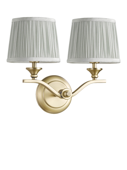 Laura Ashley Hemsley 2 Arm Pleat Shade Wall Light, Antique Brass/Sage - view 2, Brass