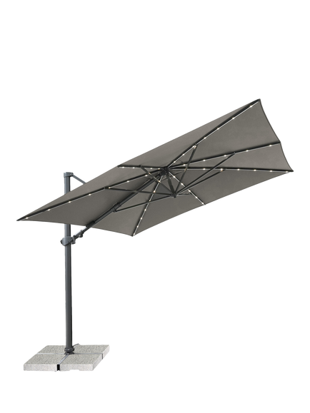 KETTLER OUTLET Orion LED Aluminium Cantilever Square Parasol & Base, 3m, Like New, Grey/Slate, Grey/Slate