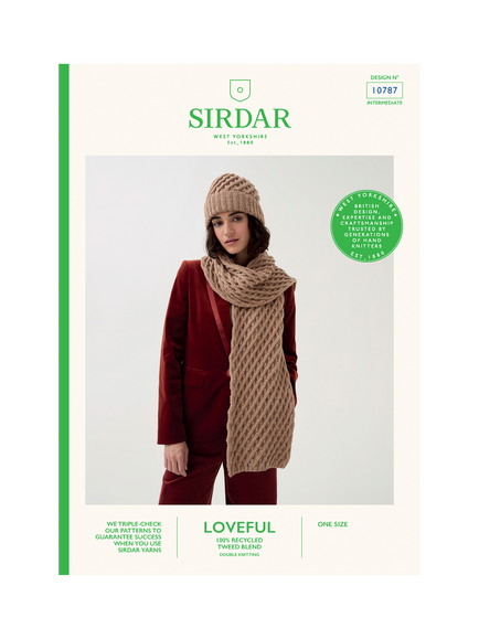 Sirdar 10787 Lattice Scarf and Hat Knitting Pattern, Multi