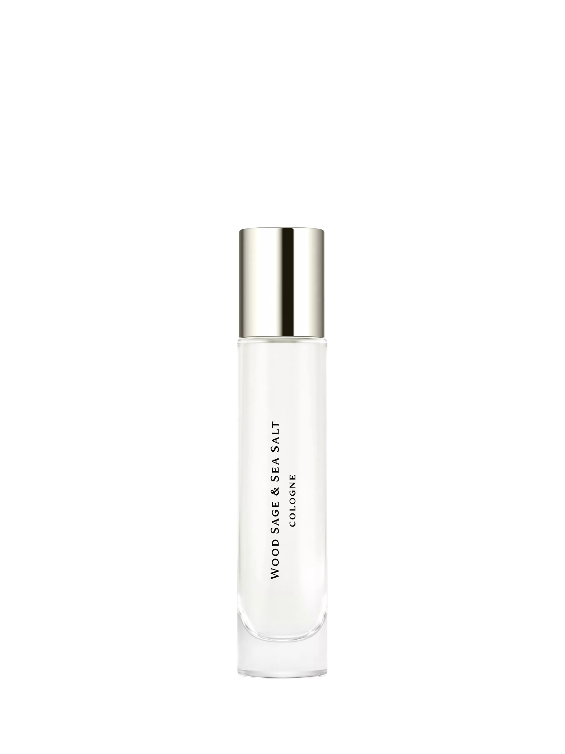 Jo Malone London Wood Sage & Sea Salt Cologne bottle, minimalist fragrance packaging on black background