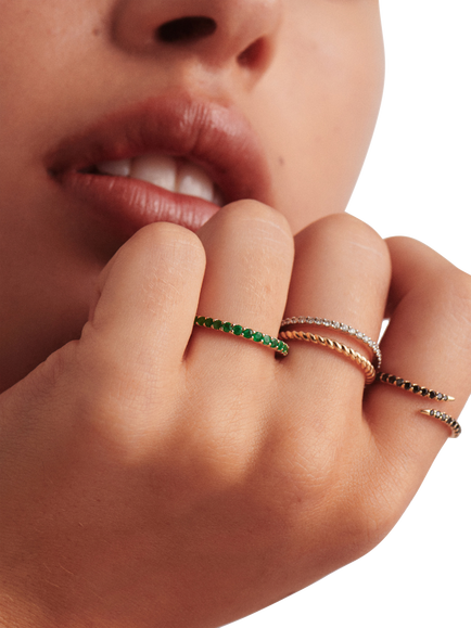 Missoma Fine Half Emerald Eternity Ring, Gold/Green - view 2, Gold/Green