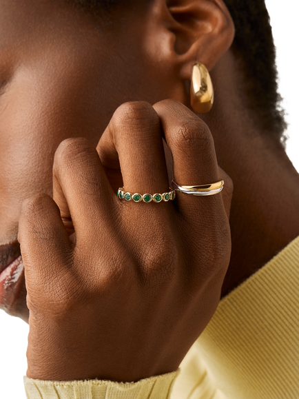 Missoma Tennis Eternity Cubic Zirconia Stacking Ring, Gold/Green - view 2, Gold/Green